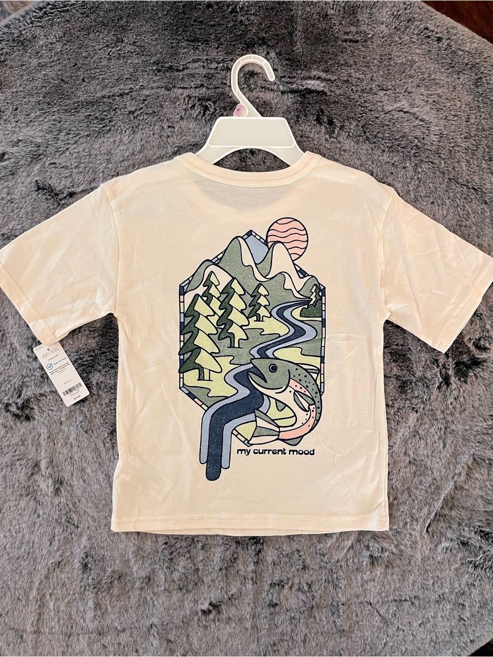 New Carter’s Boy 'My Current Mood' Nature Graphic Tee short sleeves Cream size 6